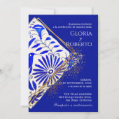Spaanse Mexicaanse bruiloft Talavera Blauw Elegant Kaart (Voorkant)