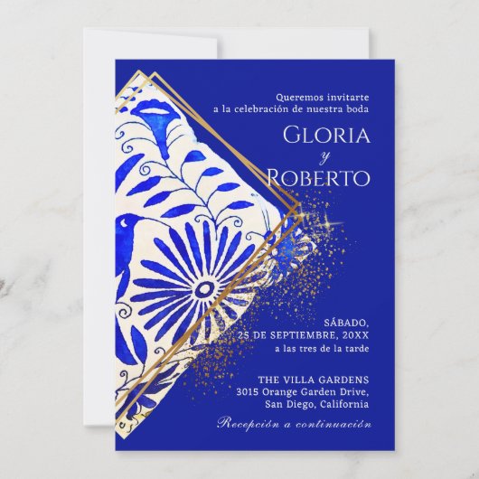 Spaanse Mexicaanse bruiloft Talavera Blauw Elegant Kaart (Voorkant)