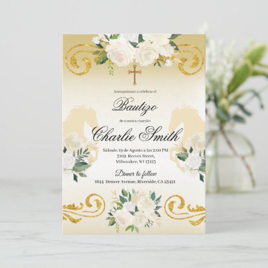 Spaanse Mexicaanse uitnodiging voor Bautizo Gold (Staand voorkant)