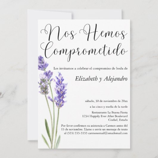 Spaanse Minimal Lavendel Wedding Engagement Party Kaart (Voorkant)