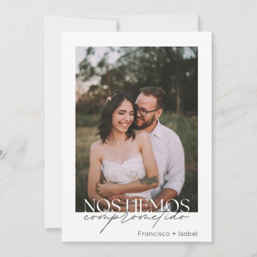 Spaanse Minimale Foto Zwart Wit Engagement Party Kaart (Voorkant)