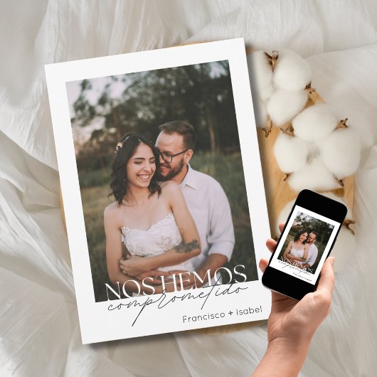 Spaanse Minimale Foto Zwart Wit Engagement Party Kaart