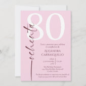 Spaanse Minimalistische Chic Roze Wit 80ste Verjaa Kaart (Voorkant)