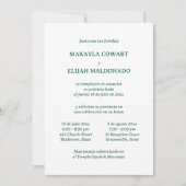 Spaanse minimalistische groen en wit twee receptie kaart (Voorkant)