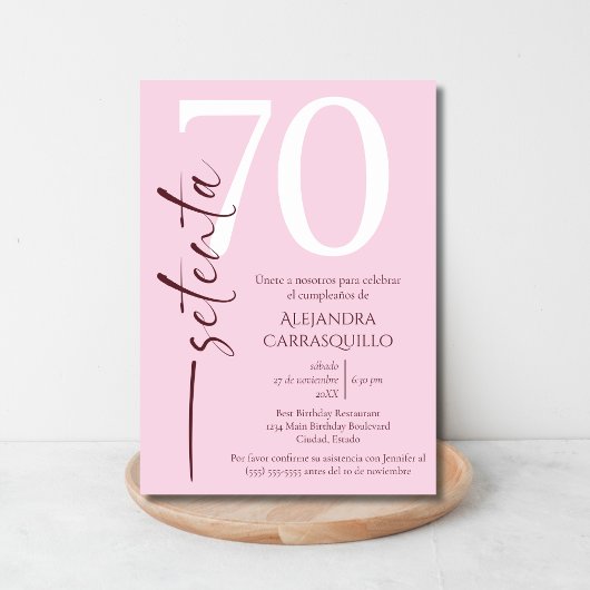 Spaanse minimalistische roze delicate 70e verjaard kaart