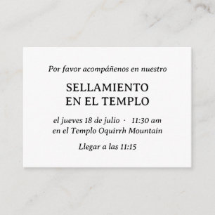 Spaanse minimalistische tempel afdichting uitnodig informatiekaartje