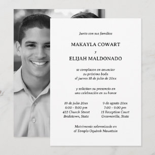 Spaanse minimalistische zwart-wit twee receptie kaart