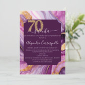 Spaanse Mooie Roze Agaat 70e Verjaardagsfeest Kaart (Staand voorkant)