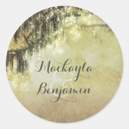 Spaanse mos boom - eiken bruiloft ronde sticker