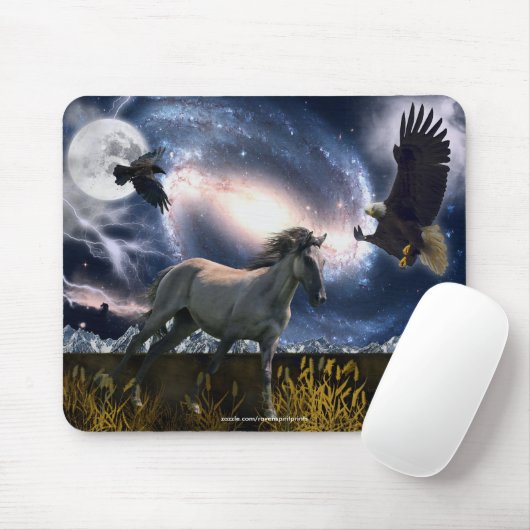Spaanse Mustang, Bald Eagle, & Galaxy Art Mousepad Muismat (Met muis)