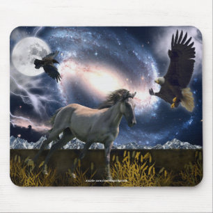 Spaanse Mustang, Bald Eagle, & Galaxy Art Mousepad Muismat