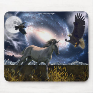 Spaanse Mustang, Bald Eagle, & Galaxy Art Mousepad Muismat
