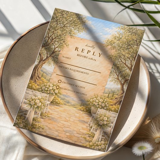 Spaanse olijfgaardhuwelijk RSVP kaartje