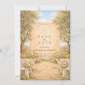 Spaanse olijfgaardhuwelijk save the date (Voorkant)