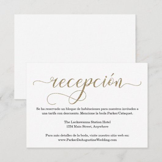 Spaanse Ontvangstkaart voor Gold Glitter Informatiekaartje (Voorkant / Achterkant)