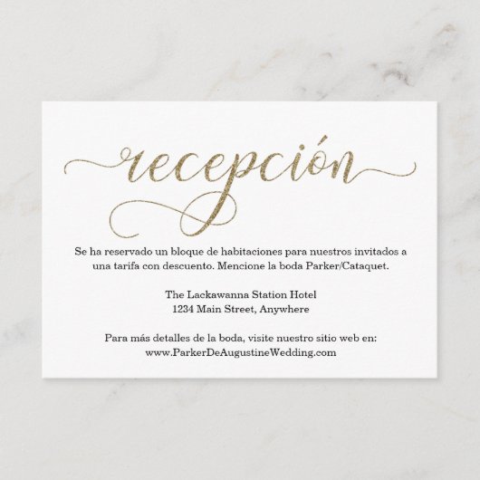 Spaanse Ontvangstkaart voor Gold Glitter Informatiekaartje (Voorkant)