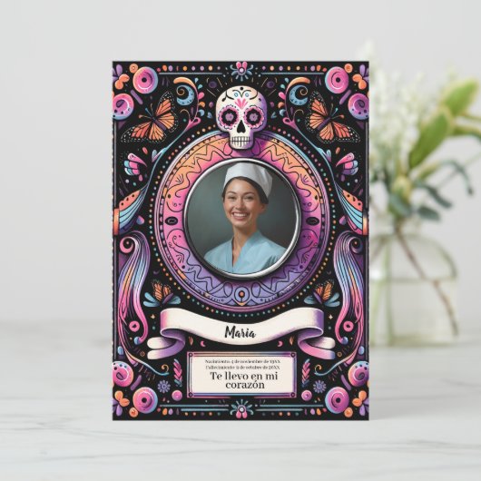 Spaanse Onze-Lieve-Vrouw van Guadalupe Gebedssched Kaart (Staand voorkant)