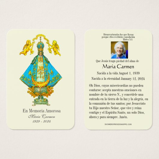 Spaanse Onze-Lieve-Vrouw van San Juan Begrafenis H Visitekaartje (Voorkant /achterkant)