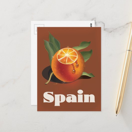 Spaanse oranje reisposter briefkaart (Voorkant / Achterkant in situ)