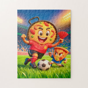 Spaanse paella versus Italiaanse pizza voetbalduel Legpuzzel