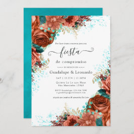 Spaanse partij Turquoise & Coral Floral Engagement Kaart