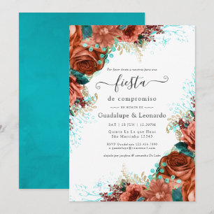 Spaanse partij Turquoise & Coral Floral Engagement Kaart