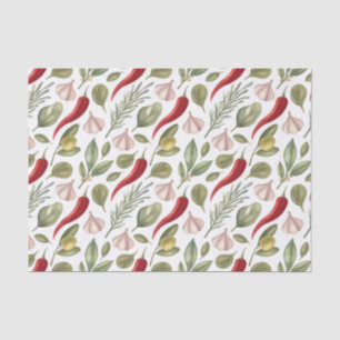 Spaanse peper, knoflook, olijven en kruiden tissuepapier