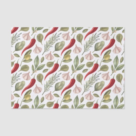 Spaanse peper, knoflook, olijven en kruiden tissuepapier (Voorkant)