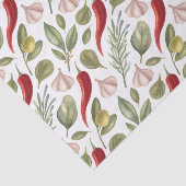 Spaanse peper, knoflook, olijven en kruiden tissuepapier (Detail)