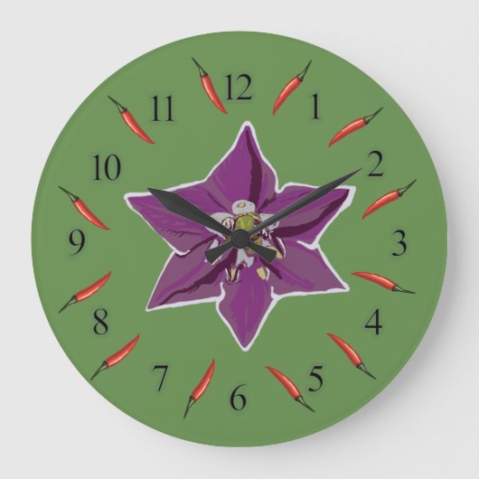Spaanse peper, Peppers Blossom Wall Clock Grote Klok (Voorkant)