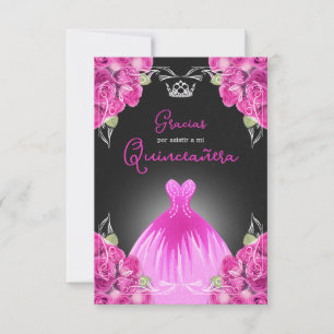 SPAANSE PINK & BLACK QUINCEAÑERA - ELEGANTE ROZEN BEDANKKAART