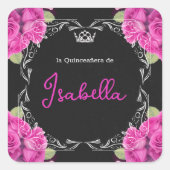SPAANSE PINK & BLACK QUINCEAÑERA - ELEGANTE ROZEN VIERKANTE STICKER (Voorkant)