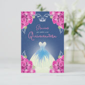 SPAANSE PINK EN BLUE QUINCEAÑERA | BEDANKKAART (Staand voorkant)