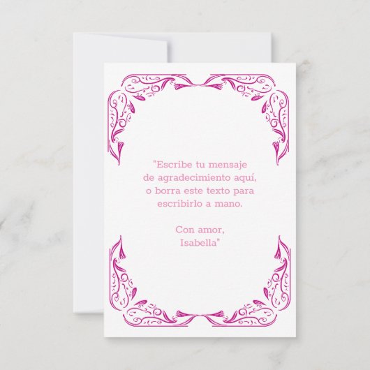 SPAANSE PINK EN BLUE QUINCEAÑERA | BEDANKKAART (Achterkant)