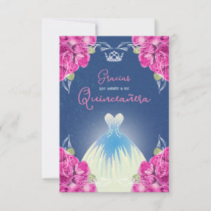 SPAANSE PINK EN BLUE QUINCEAÑERA BEDANKKAART