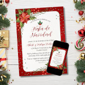 Spaanse Poinsettia Fiesta de Navidad Red Christmas Kaart