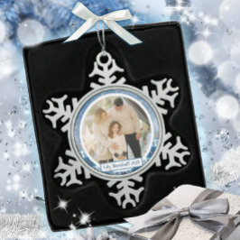 Spaanse Prettig Kerstfeest Elegante Blauw  Vakanti Tin Sneeuwvlok Ornament