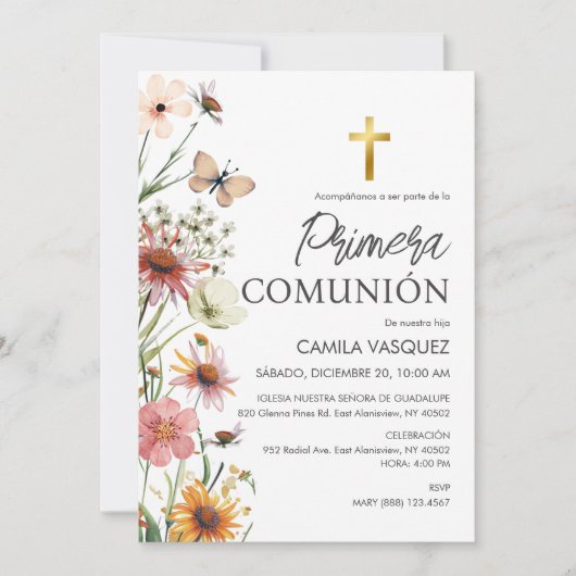 Spaanse Primera Communie Meisje Schattige Eerste C Kaart (Voorkant)