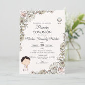 Spaanse Primera Communie Schattige Jongen Eerste C Kaart (Staand voorkant)