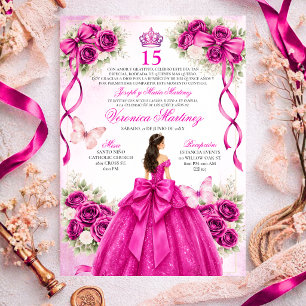 Spaanse Quinceañera Fuchsia Magenta 15 Jaar Bloemi Kaart
