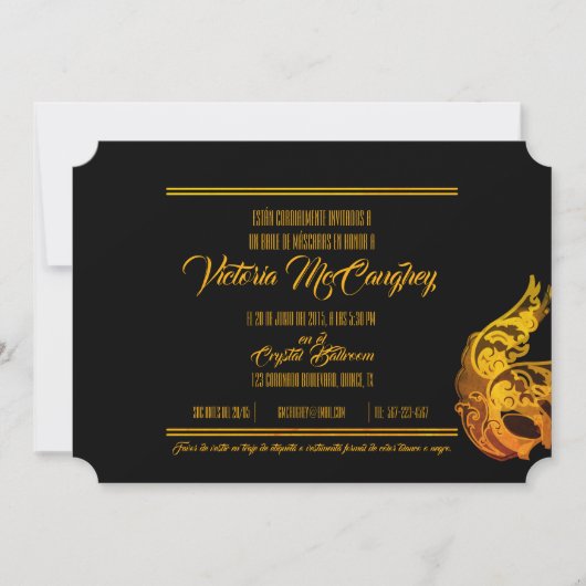 SPAANSE quinceañera MASQUERADE gouden ticket Kaart (Voorkant)