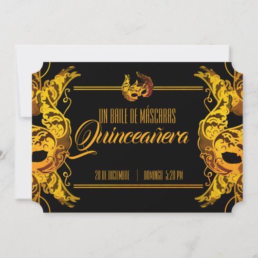 SPAANSE quinceañera MASQUERADE gouden ticket Kaart (Achterkant)