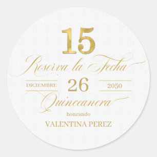 Spaanse Quinceanera Reserva la Fecha in Goud Ronde Sticker