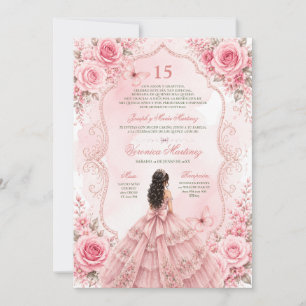 Spaanse Quinceañera Roze Rozen 15 Jaar Prinses  Kaart