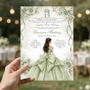 Spaanse Quinceañera Saliegroene Prinses 15 Jaar Kaart
