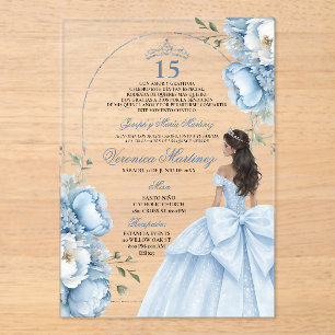 Spaanse Quinceañera Stofblauw 15 Años Prinses Acryl Uitnodigingen