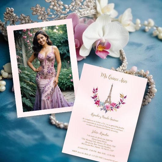 Spaanse Quinces Pink Garland Eiffeltoren Foto Kaart