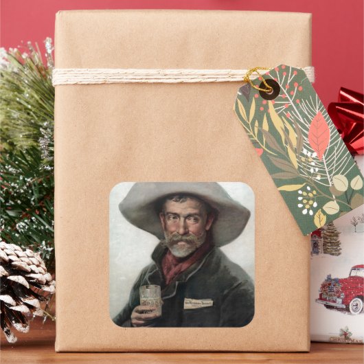 Spaanse Ranchero Cowboy in Old West Saloon Vierkante Sticker (Feestdagen)