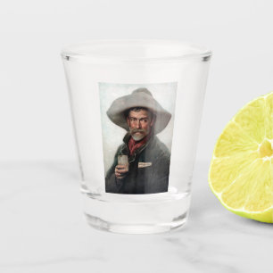 Spaanse rancherocowboy in oude westernsaloon shot glas