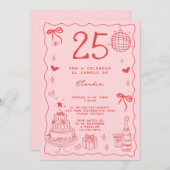 Spaanse Retro Quirky Rood Roze 25ste Verjaardag Kaart (Voorkant / Achterkant)